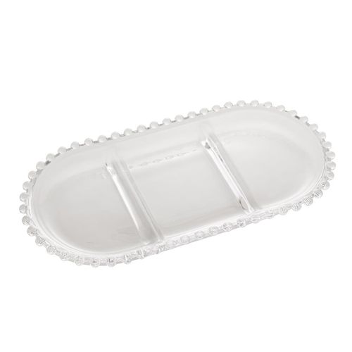 Petisqueira Cristal De Chumbo Com 3 Divisões Oval Pearl 30X15X2Cm