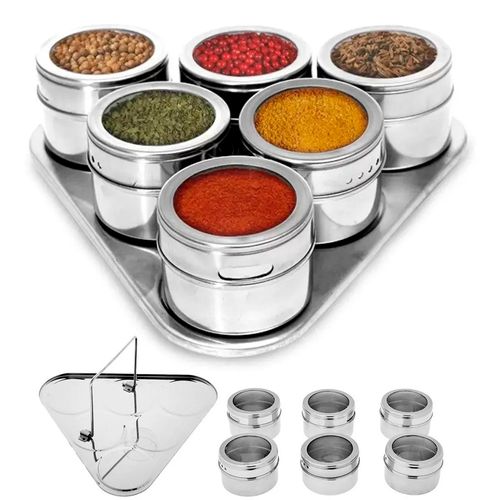 Jogo 6 Porta Condimento Inox Com Suporte Triangular Mimo