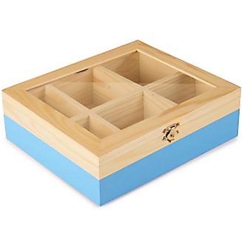 Caixa de Chá c/ 6 Compartimentos Madeira Azul 18 x 21,5 x 7cm Ibili