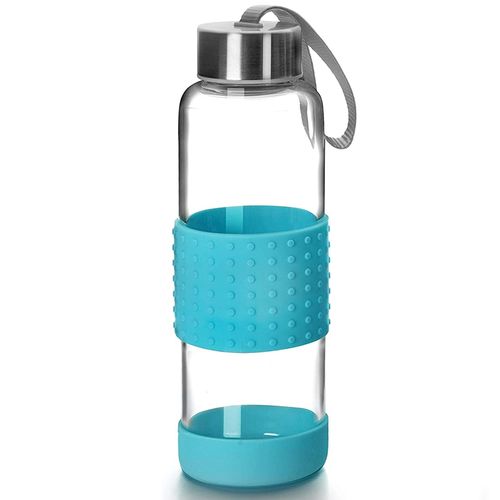Garrafa De Vidro Com Tampa 360Ml Azul Ibili