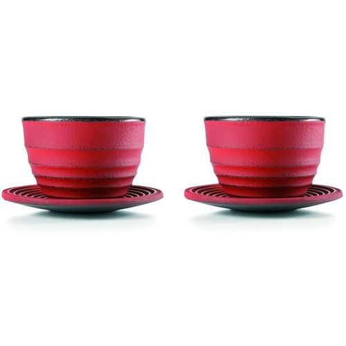Conjunto 2 Xícaras Com Pires Vermelho Ibili