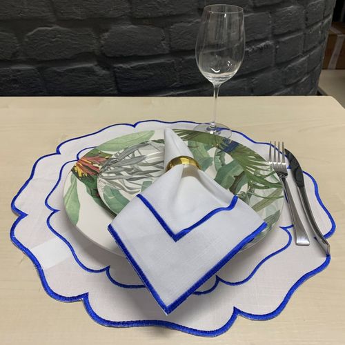 Lugar  Americano com Guardanapo 45cm Azul / Branco Rafimex