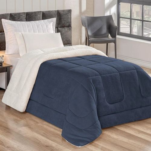 Coberdrom Dupla Face Canvas Azul Solteiro Casa Com Casa