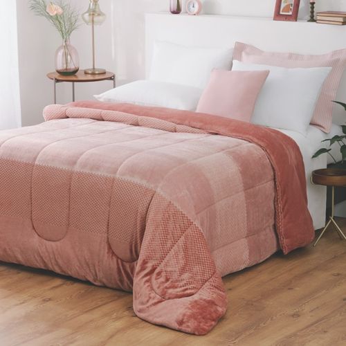 Cobredrom Dupla Face Melange Rosa Claro Casal Casa Com Casa