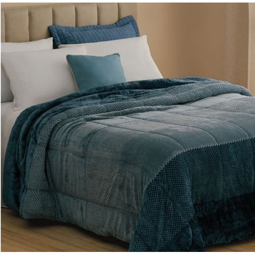 Coberdrom Dupla Face Melange Azul Marinho Queen Casa Com Casa