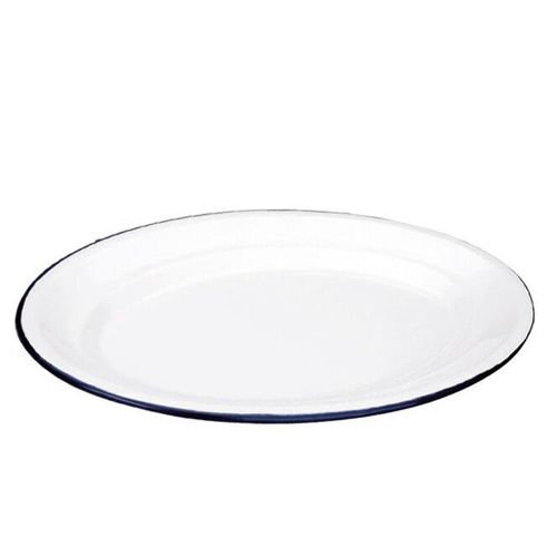 Travessa Aco Esmaltado Oval Ibili 35x24cm Branco/azul