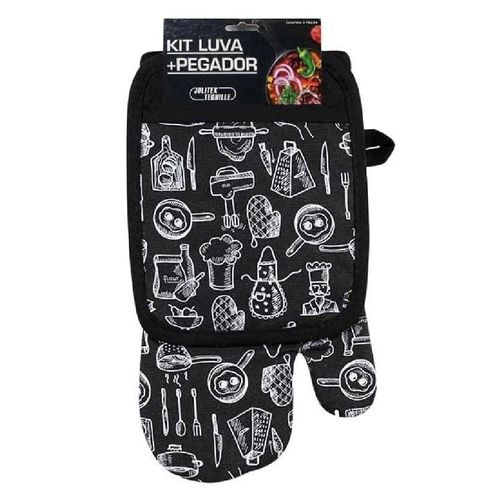 Kit Luva + Pegador Kitchen Preto 18x33 - Jolitex