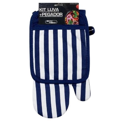 Kit Luva + Pegador Kitchen Azul 18x33 Azul  - Jolitex