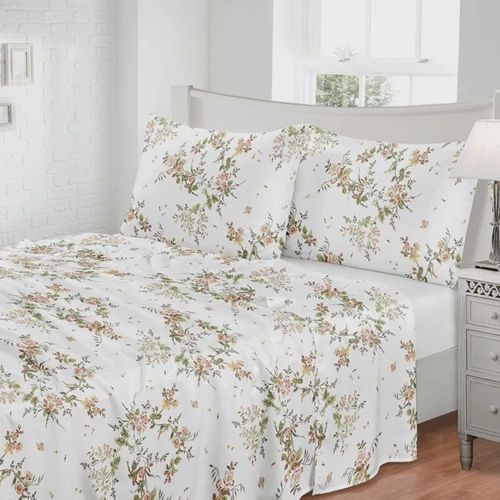 jg 4pcs Lençol Seda Liso King Estampado Floral