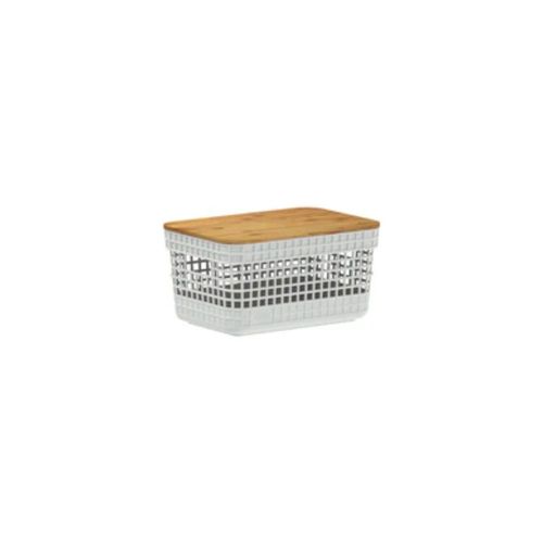 Cesto Organizador ou 2,5l Com Tampa de Bambu Linha Grid - Bege